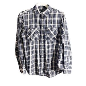 Lauren Ralph Lauren navy and white plaid lightweight 2 pocket button up size Med